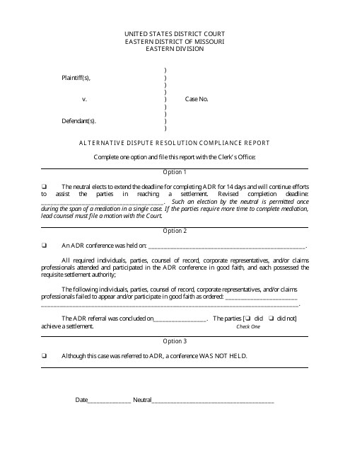 Form MOED-0027 Alternative Dispute Resolution Compliance Report - Missouri