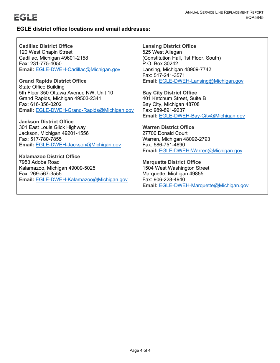 Form EQP5845 Annual Service Line Replacement Report - Michigan, Page 4