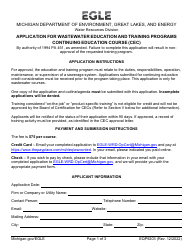 Form EQP9203 Application for Wastewater Education and Training Programs Continuing Education Course (Cec) - Michigan