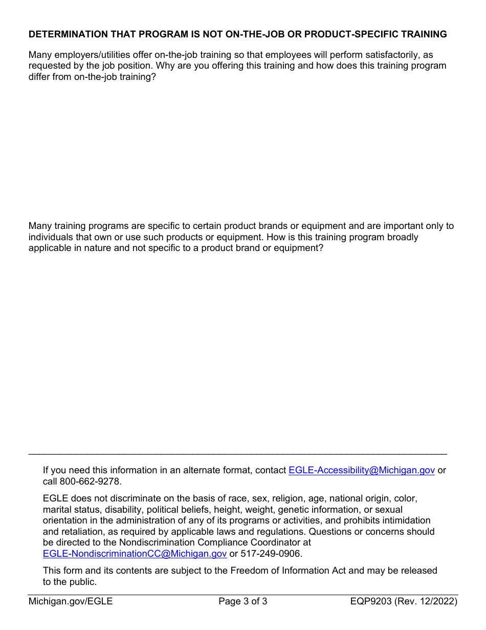 Form EQP9203 Application for Wastewater Education and Training Programs Continuing Education Course (Cec) - Michigan, Page 3