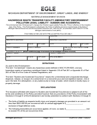 Form EQP5141 Hazardous Waste Transfer Facility Amendatory Endorsement Pollution Legal Liability - Sudden and Accidental - Michigan