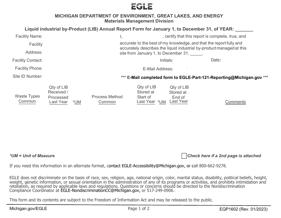Form EQP1602 Download Fillable PDF or Fill Online Liquid Industrial by ...
