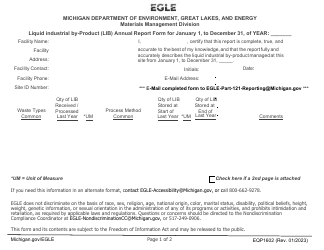 Form EQP1602 Liquid Industrial by-Product (Lib) Annual Report Form - Michigan