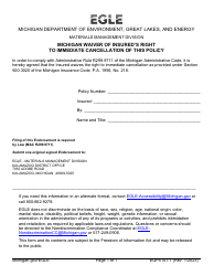 Document preview: Form EQP5141-1 Michigan Waiver of Insured's Right to Immediate Cancellation of This Policy - Michigan