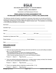 Document preview: Form EQP4470 Precluding Factors Assessment for Petroleum Vapor Intrusion (Pvi) Lateral Inclusion Zone - Michigan