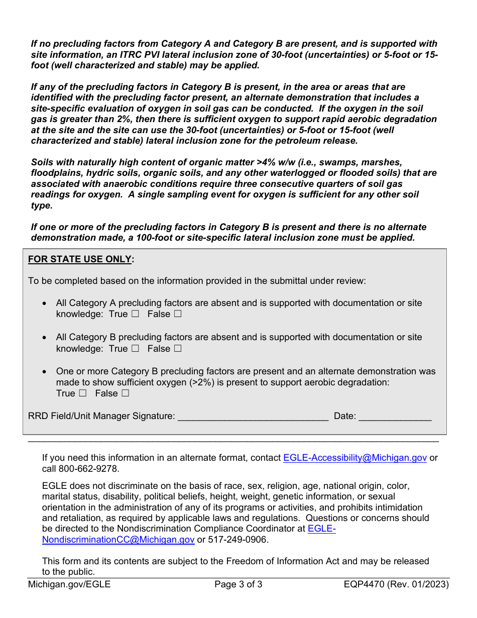 Form EQP4470 Precluding Factors Assessment for Petroleum Vapor Intrusion (Pvi) Lateral Inclusion Zone - Michigan, Page 3