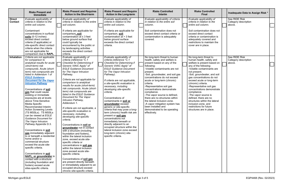 Form EQP4468 Ride Risk Conditions Classification Form - Michigan, Page 3