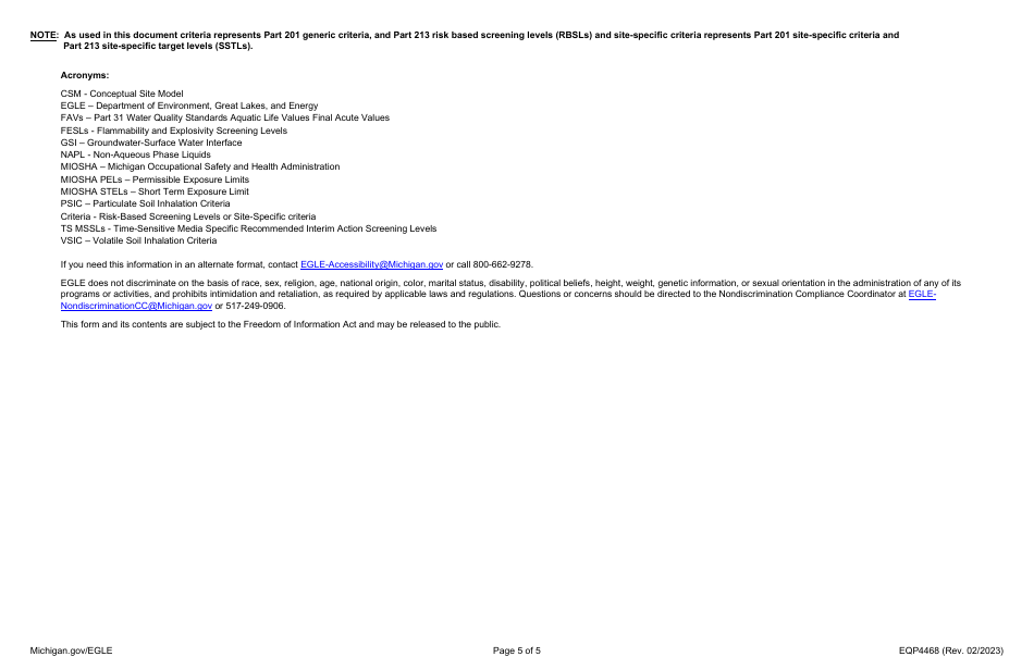 Form EQP4468 Ride Risk Conditions Classification Form - Michigan, Page 5