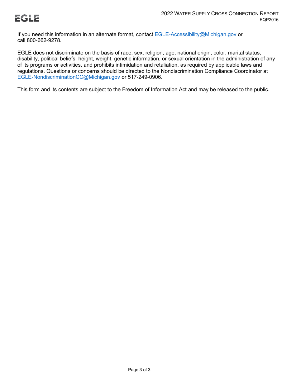 Form EQP2016 Water Supply Cross Connection Report - Michigan, Page 3