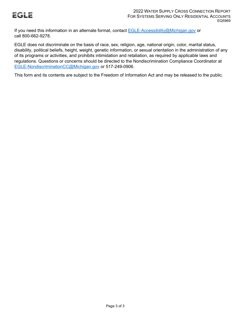 Form EQP5969 Water Supply Cross Connection Report for Systems Serving Only Residential Accounts - Michigan, Page 3