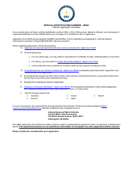 Document preview: Special Identification Number - Mvin Vehicle Application Checklist - Indiana