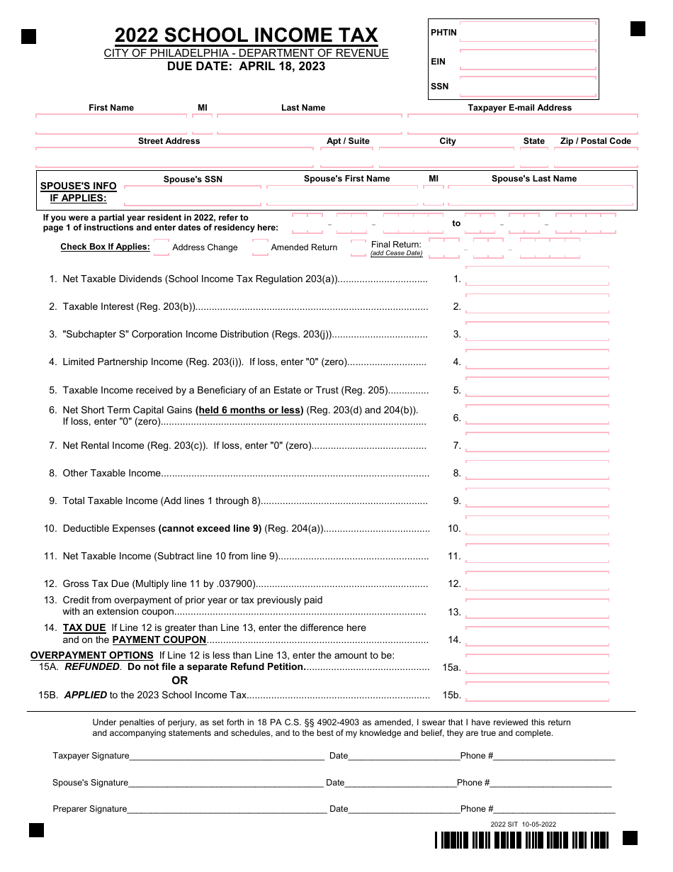 School Income Tax - City of Philadelphia, Pennsylvania, Page 1