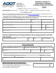 Document preview: Form 96-0104 Individual Disability - Deaf/Hard of Hearing Plate/Placard Application - Arizona