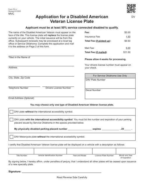 Form 751-J  Printable Pdf