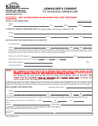 Document preview: Form TR-128 Lienholder's Consent to Transfer Ownership - Kansas