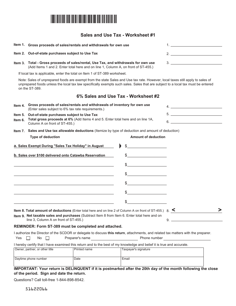 Form ST-455 State Sales, Use, and Maximum Tax Return - South Carolina, Page 3