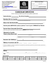 Document preview: Cancelar Servicios - Para Cancelar Servicios De Agua/Drenaje/Basura - City of Avondale, Arizona (Spanish)