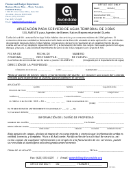 Document preview: Aplicacion Para Servicio De Agua Temporal De 3 Dias - Solamente Para Agentes De Bienes Raices/Representante Del Dueno - City of Avondale, Arizona (Spanish)