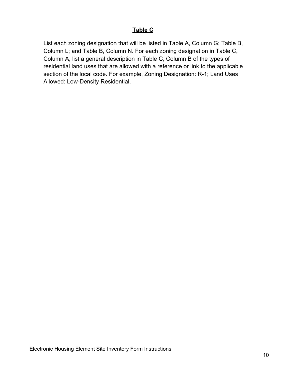 Instructions for Electronic Housing Element Sites Inventory Form - California, Page 10