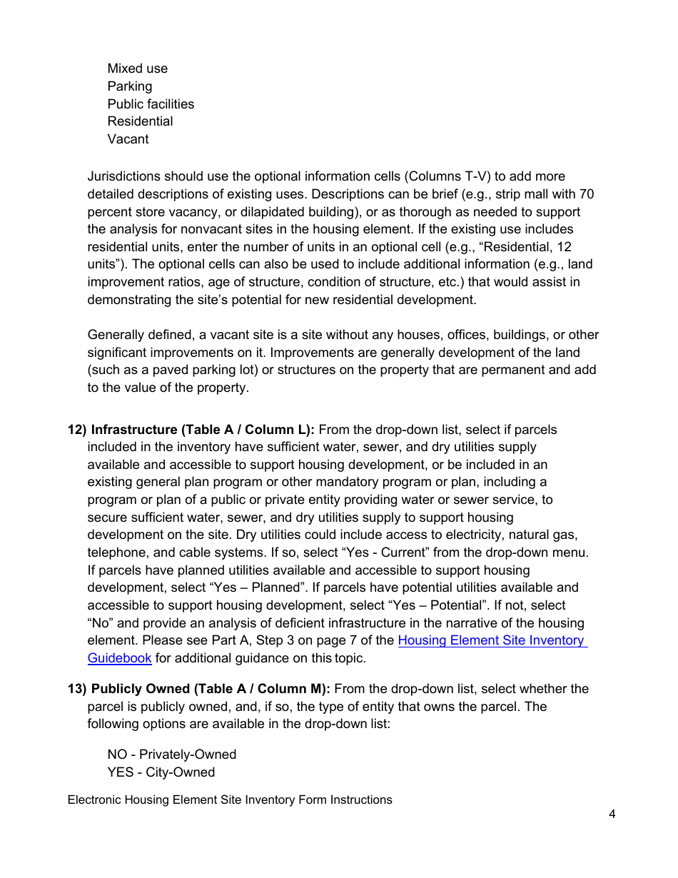 Instructions for Electronic Housing Element Sites Inventory Form - California, Page 4