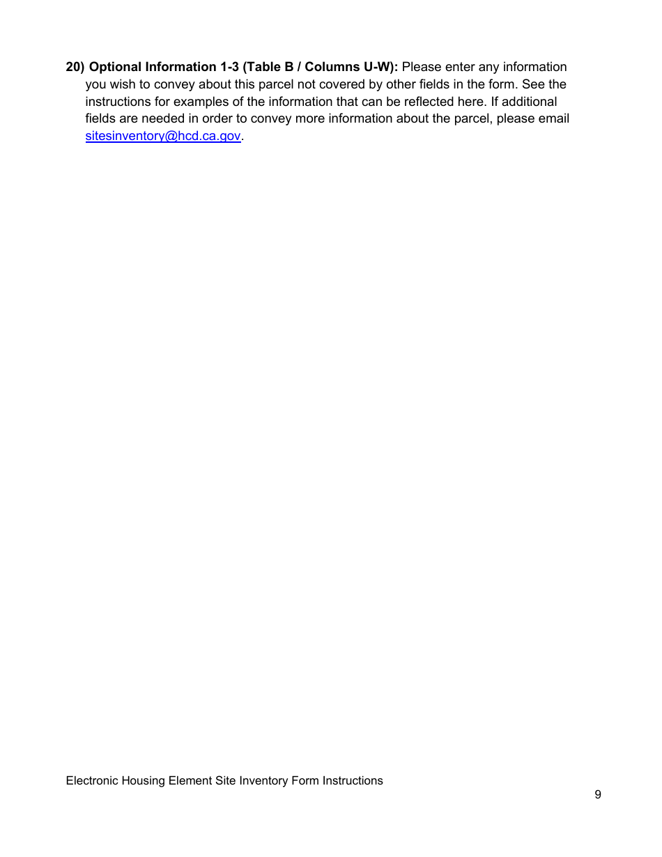 Instructions for Electronic Housing Element Sites Inventory Form - California, Page 9