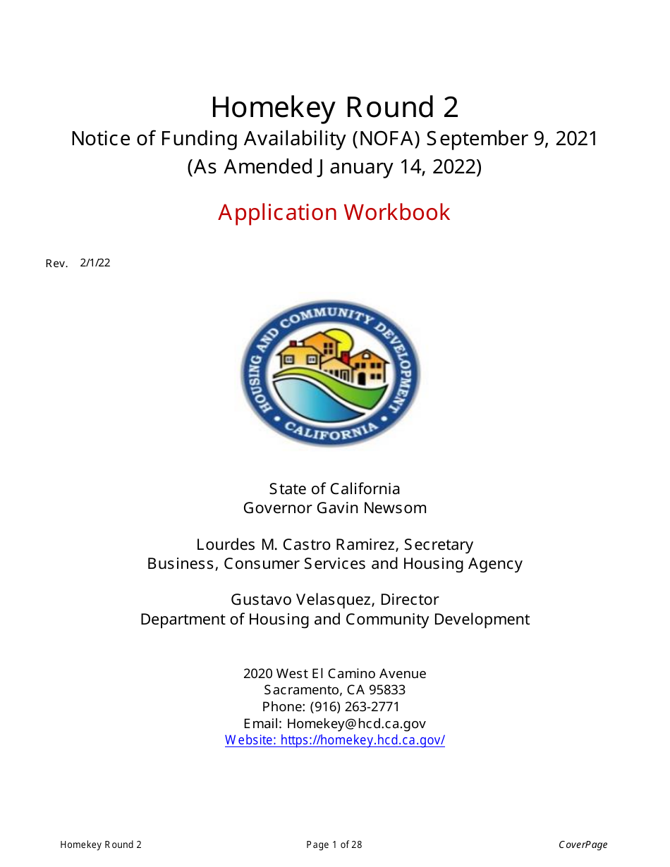 California Homekey Round 2 Application Workbook Fill Out, Sign Online