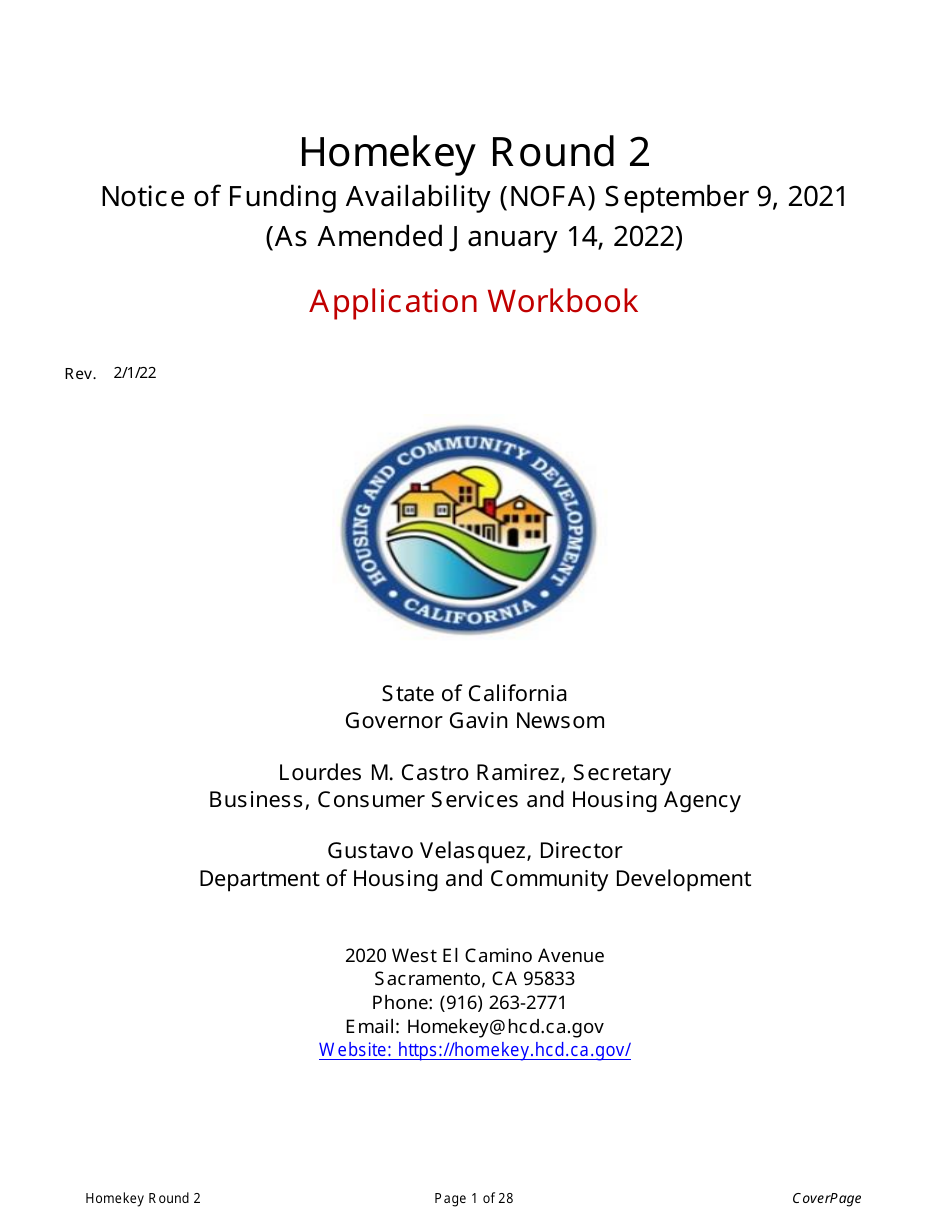 Homekey Round 2 Application Workbook - California, Page 1