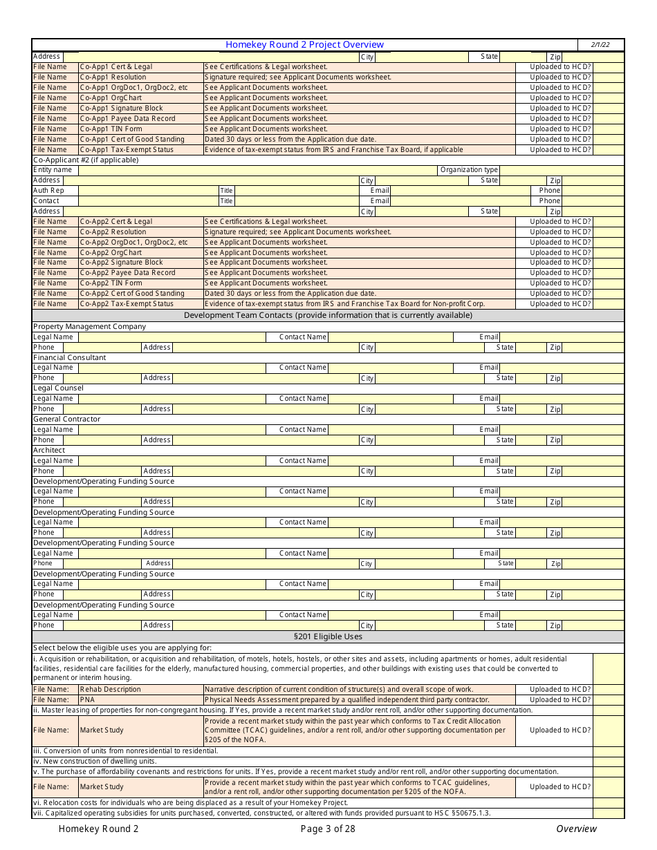 Homekey Round 2 Application Workbook - California, Page 3