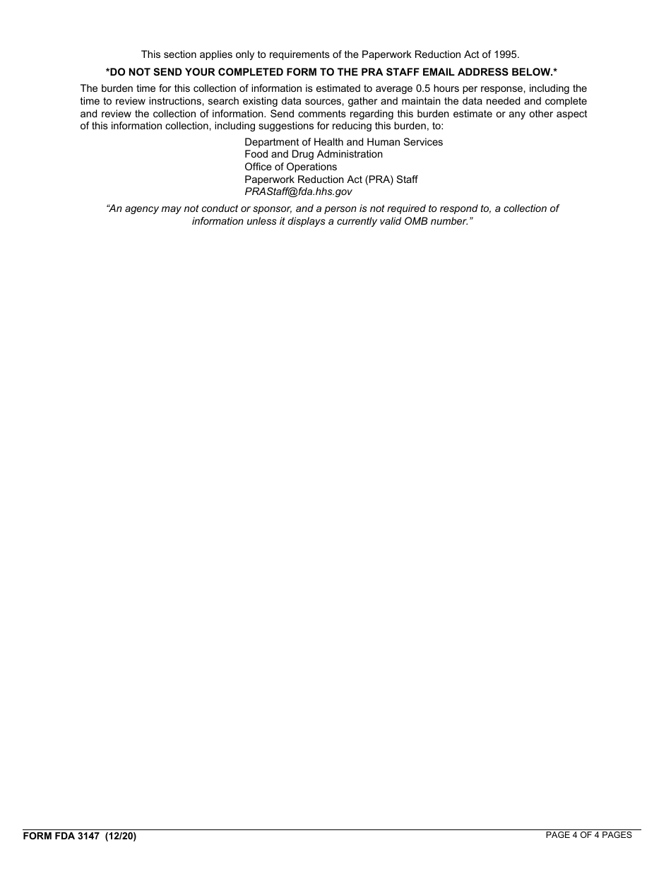 Form FDA3147 Application for a Variance From 21 Cfr 1040.11(C) for a Laser Light Show, Display, or Device, Page 4