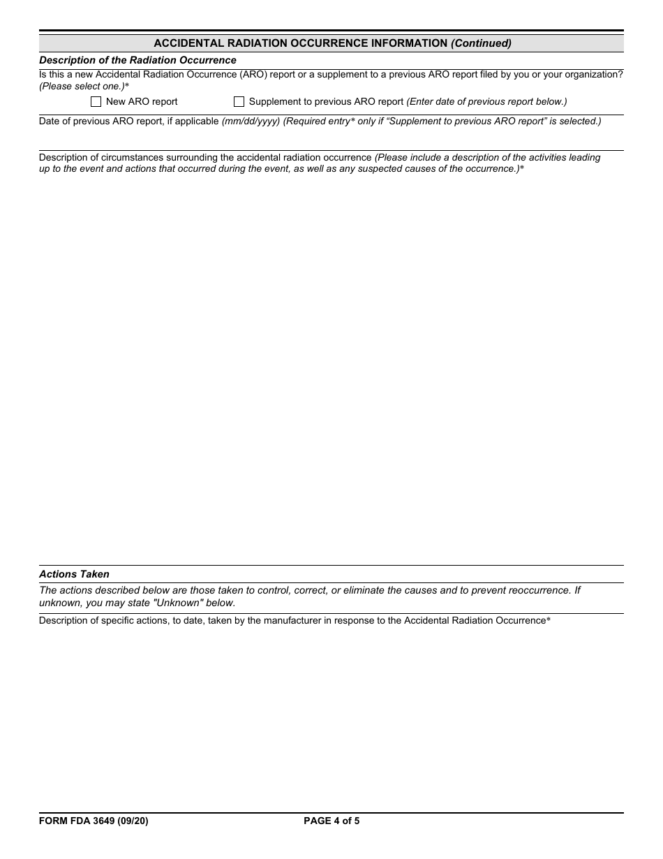 Form FDA3649 Accidental Radiation Occurrence Report, Page 4