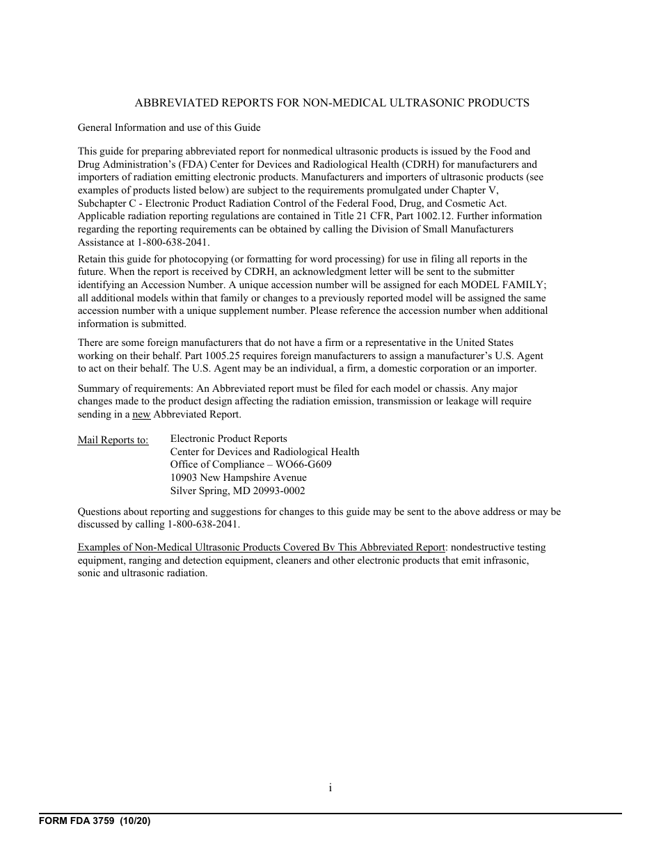 Form FDA3759 Abbreviated Reports on Radiation Safety of Non-medical Ultrasonic Products, Page 5