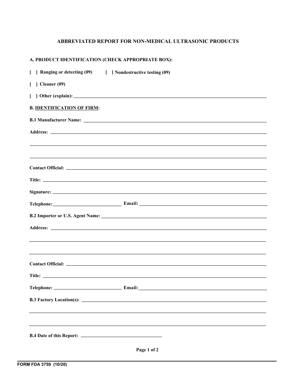 Form FDA3759 Abbreviated Reports on Radiation Safety of Non-medical Ultrasonic Products, Page 6