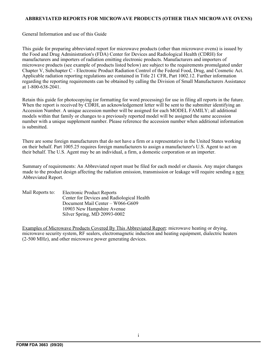 Form FDA3663 Abbreviated Reports on Radiation Safety for Microwave Products (Other Than Microwave Ovens), Page 5