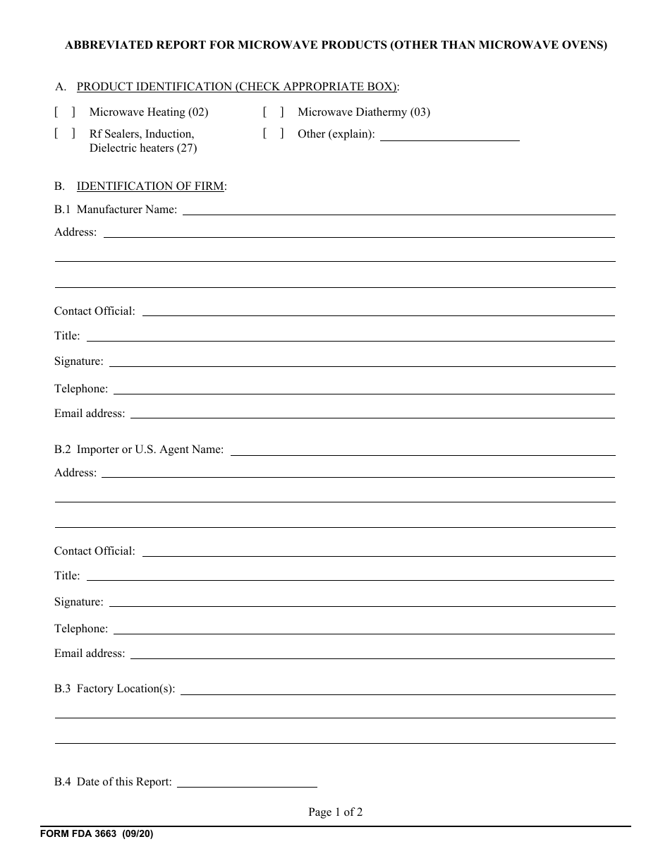 Form FDA3663 Abbreviated Reports on Radiation Safety for Microwave Products (Other Than Microwave Ovens), Page 7