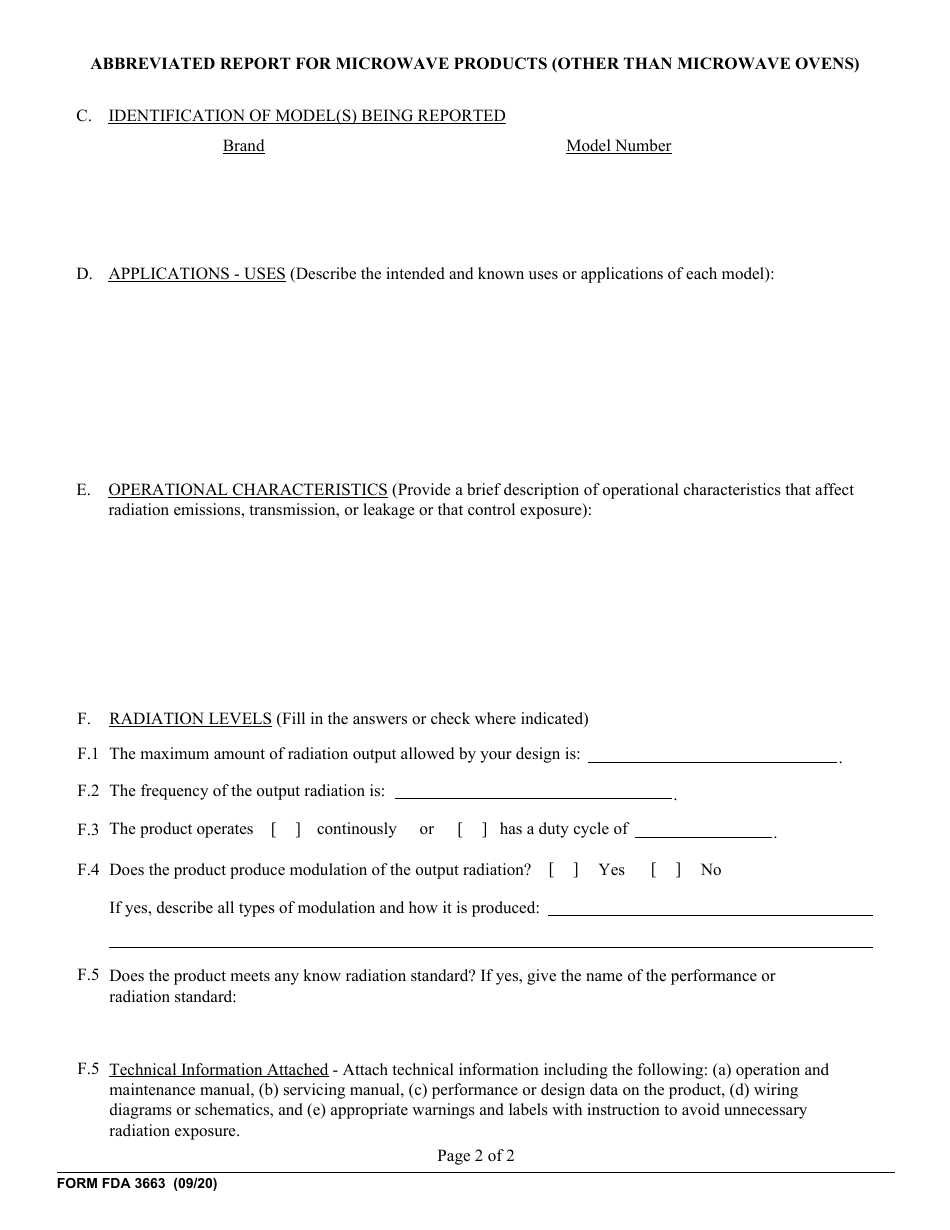 Form FDA3663 Abbreviated Reports on Radiation Safety for Microwave Products (Other Than Microwave Ovens), Page 8