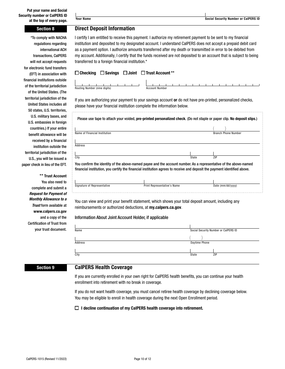 Form CalPERS-1015 Service Retirement Election Application - California, Page 10