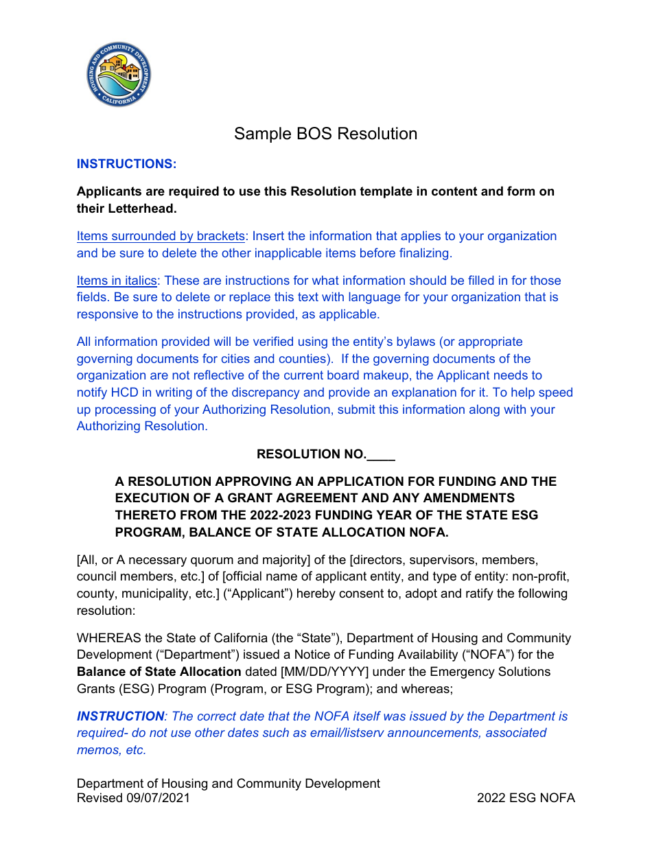 Bos Resolution - Sample - California, Page 1