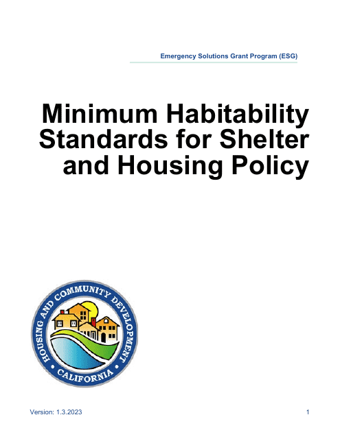 Minimum Habitability Standards for Shelter and Housing Policy - Emergency Solutions Grant Program (Esg) - California Download Pdf