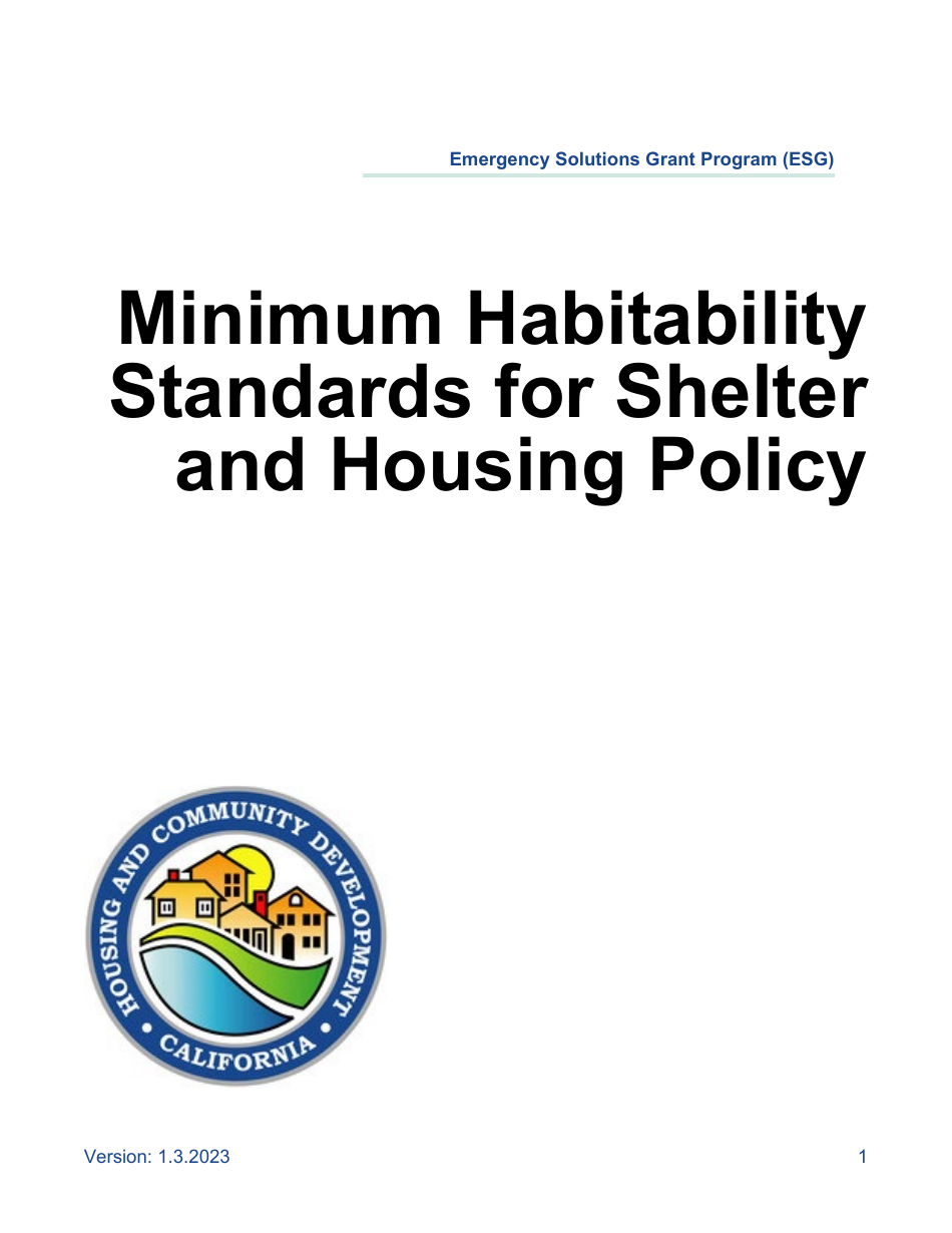 Minimum Habitability Standards for Shelter and Housing Policy - Emergency Solutions Grant Program (Esg) - California, Page 1