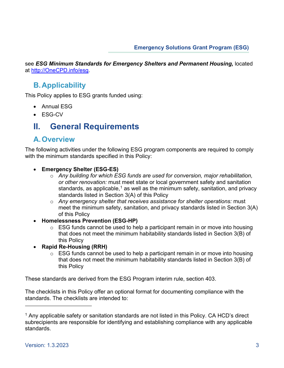 Minimum Habitability Standards for Shelter and Housing Policy - Emergency Solutions Grant Program (Esg) - California, Page 3