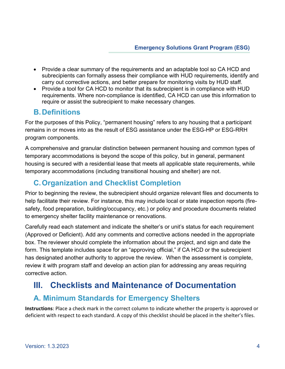 California Minimum Habitability Standards for Shelter and Housing