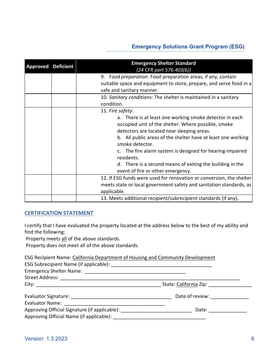 California Minimum Habitability Standards for Shelter and Housing