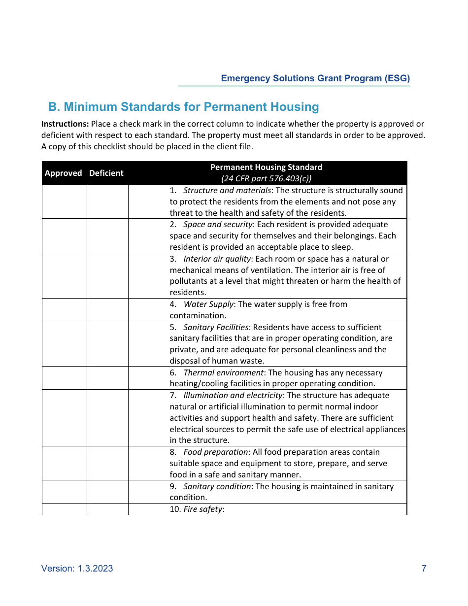 California Minimum Habitability Standards for Shelter and Housing