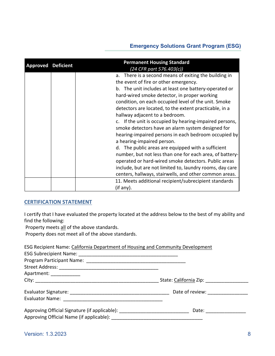 California Minimum Habitability Standards for Shelter and Housing