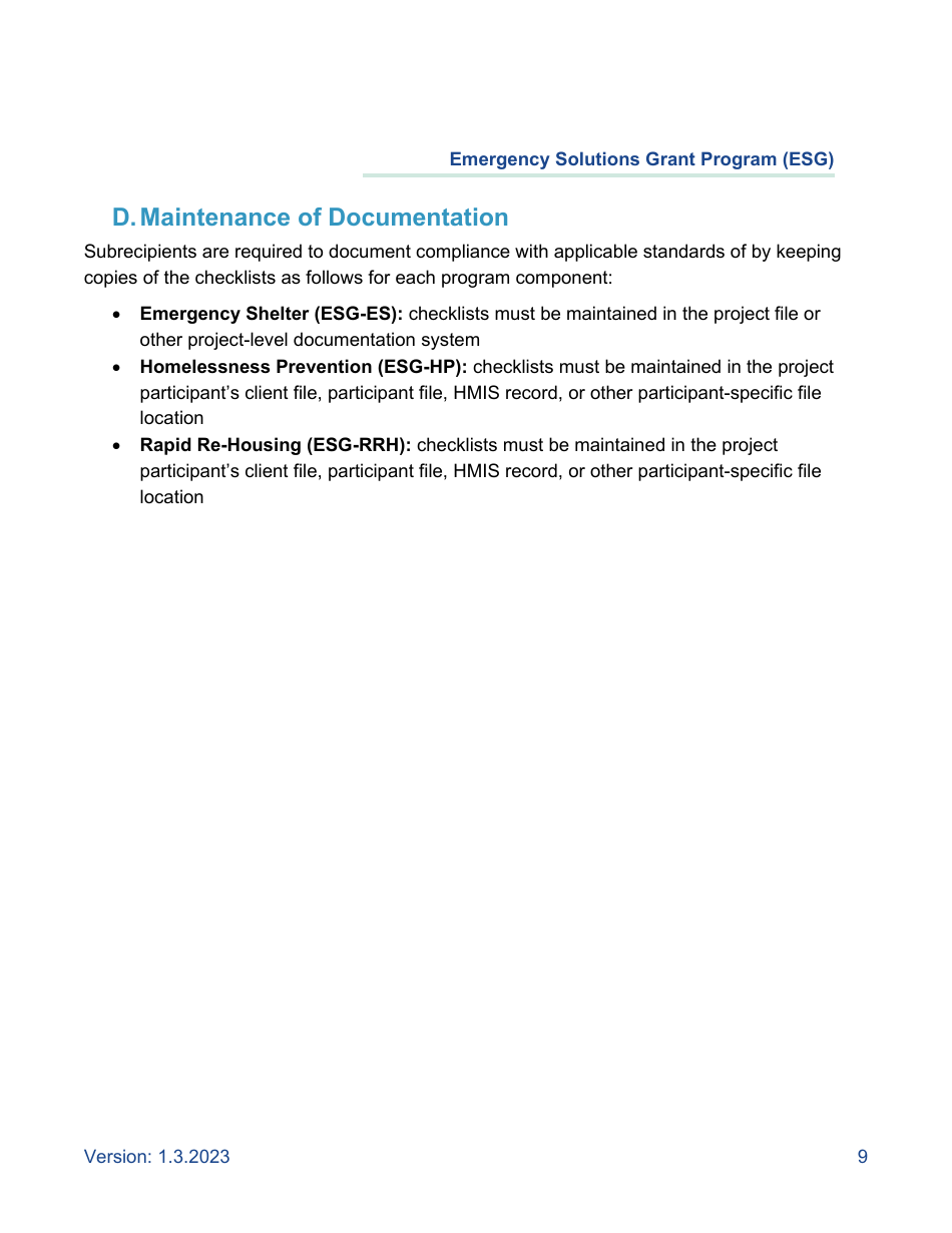 Minimum Habitability Standards for Shelter and Housing Policy - Emergency Solutions Grant Program (Esg) - California, Page 9