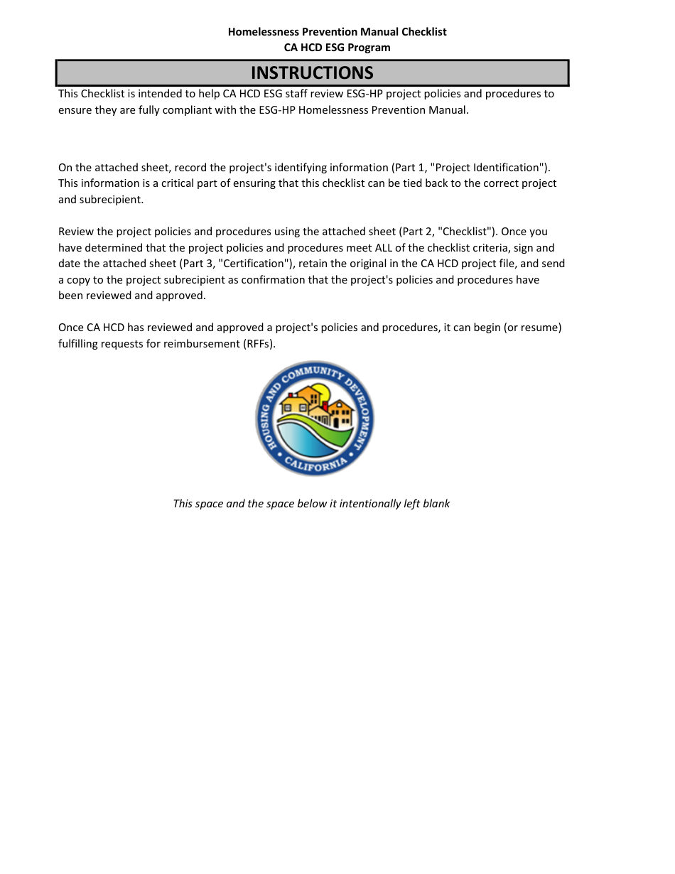 Homelessness Prevention Manual Checklist - Ca Hcd Esg Program - California, Page 2