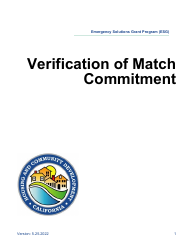 Document preview: Verification of Match Commitment - Emergency Solutions Grant Program (Esg) - California