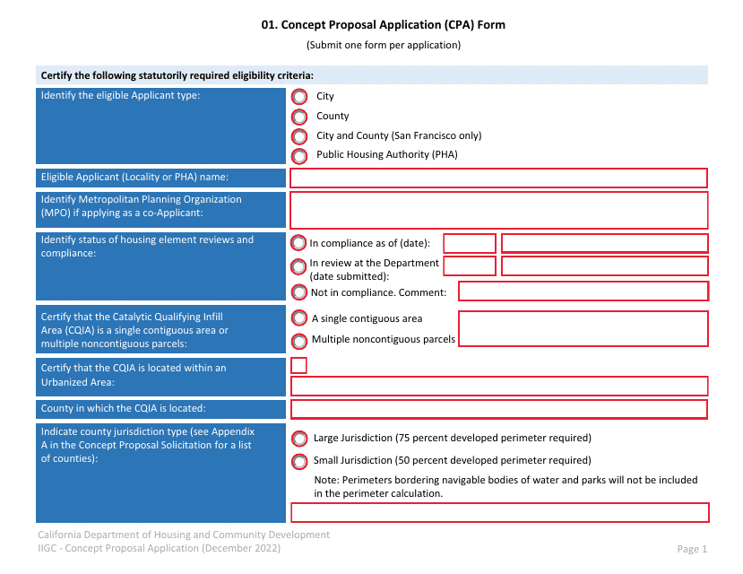 Concept Proposal Application (CPA) Form - California