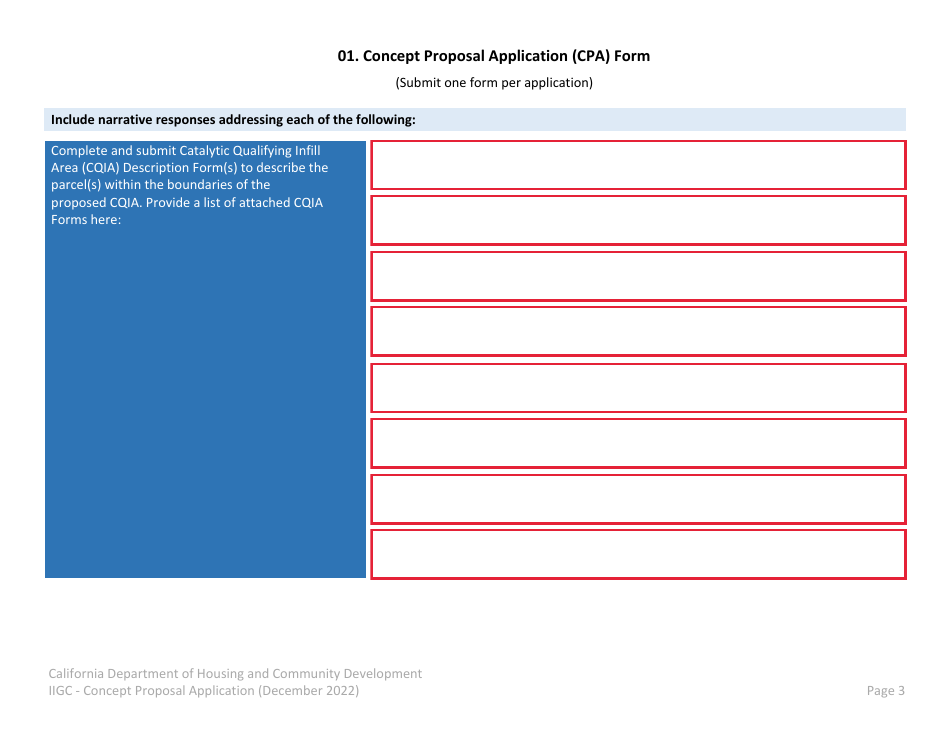 Concept Proposal Application (CPA) Form - California, Page 3