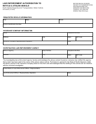 Document preview: Form SFN62266 Law Enforcement Authorization to Retitle a Stolen Vehicle - North Dakota